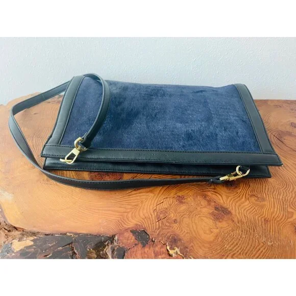 Navy French Connection Cow Hair Handbag with Long Strap - Picture 6 of 10